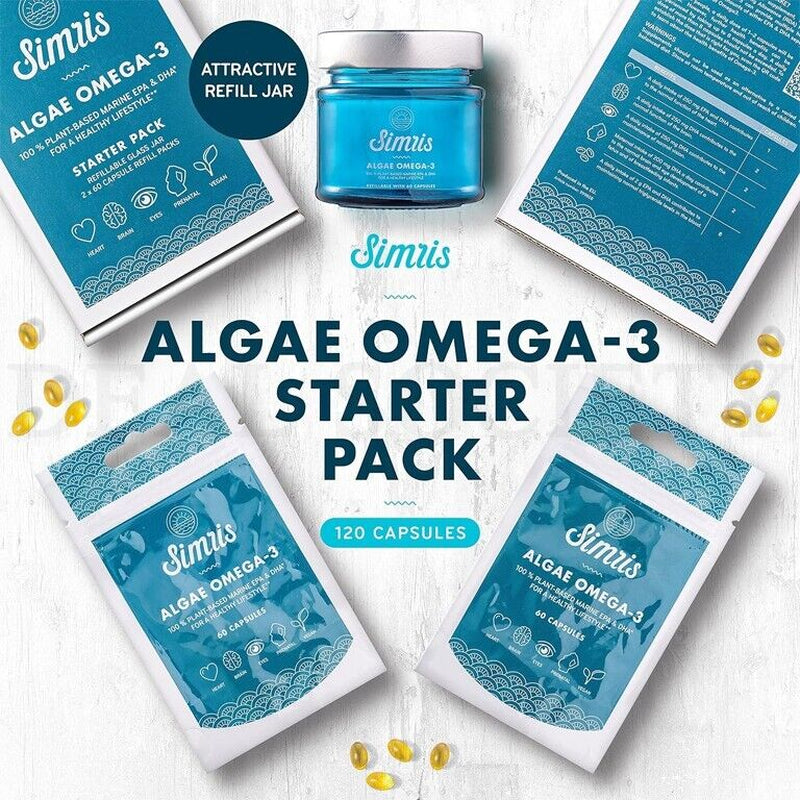 Simris Algae Omega 3 Starter Pack EPA DHA Plant Based Vegan Omega 3 Supplement