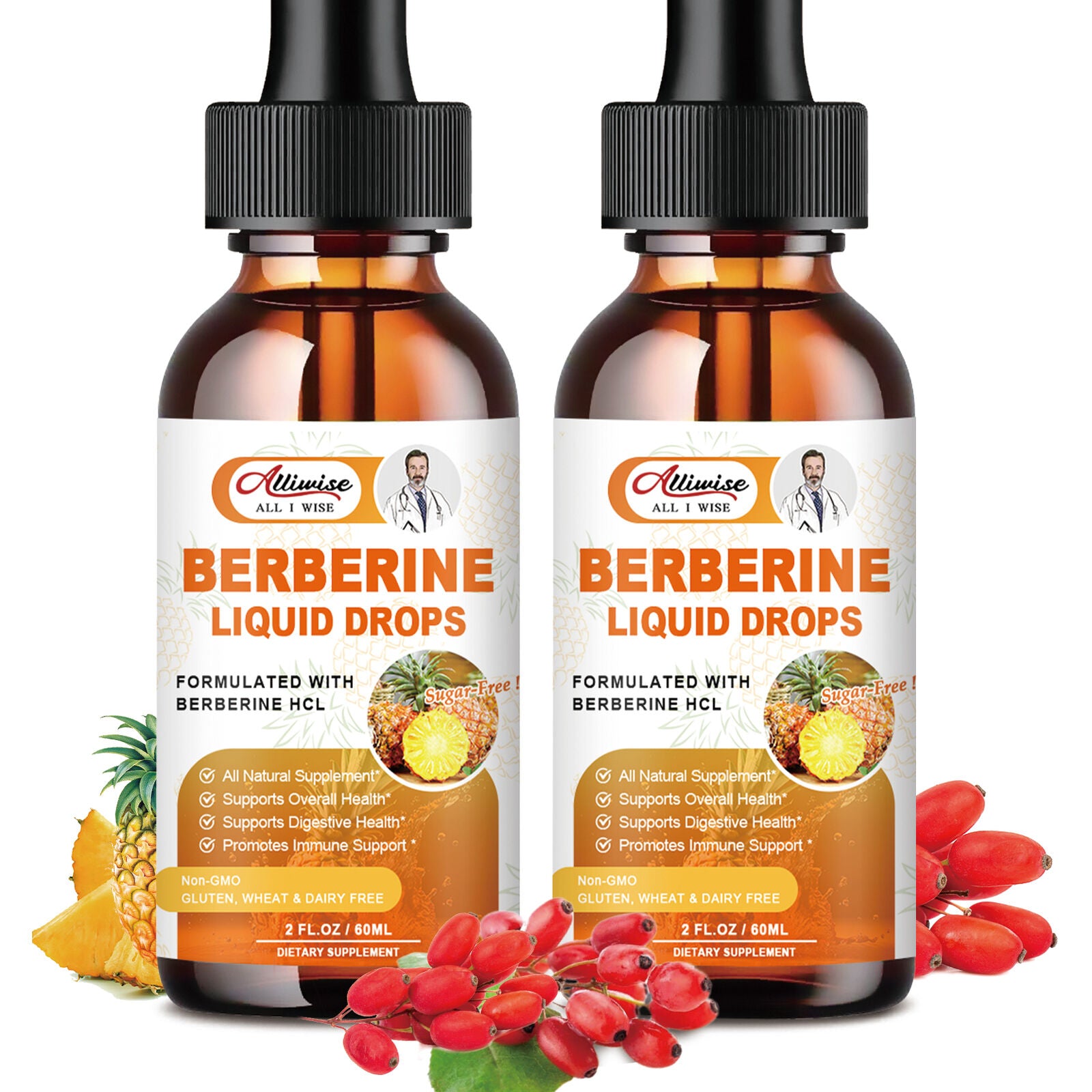 1500MG Berberine Liquid Drops Berberine HCL Support Immune Digestion System 60ML