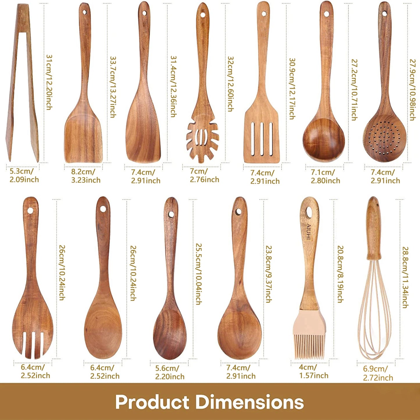 Wooden Kitchen Utensils for Cooking Natural Wood Utensil Set Wooden Spoons 7/8/11/13Pcs Nonstick Set Spatula