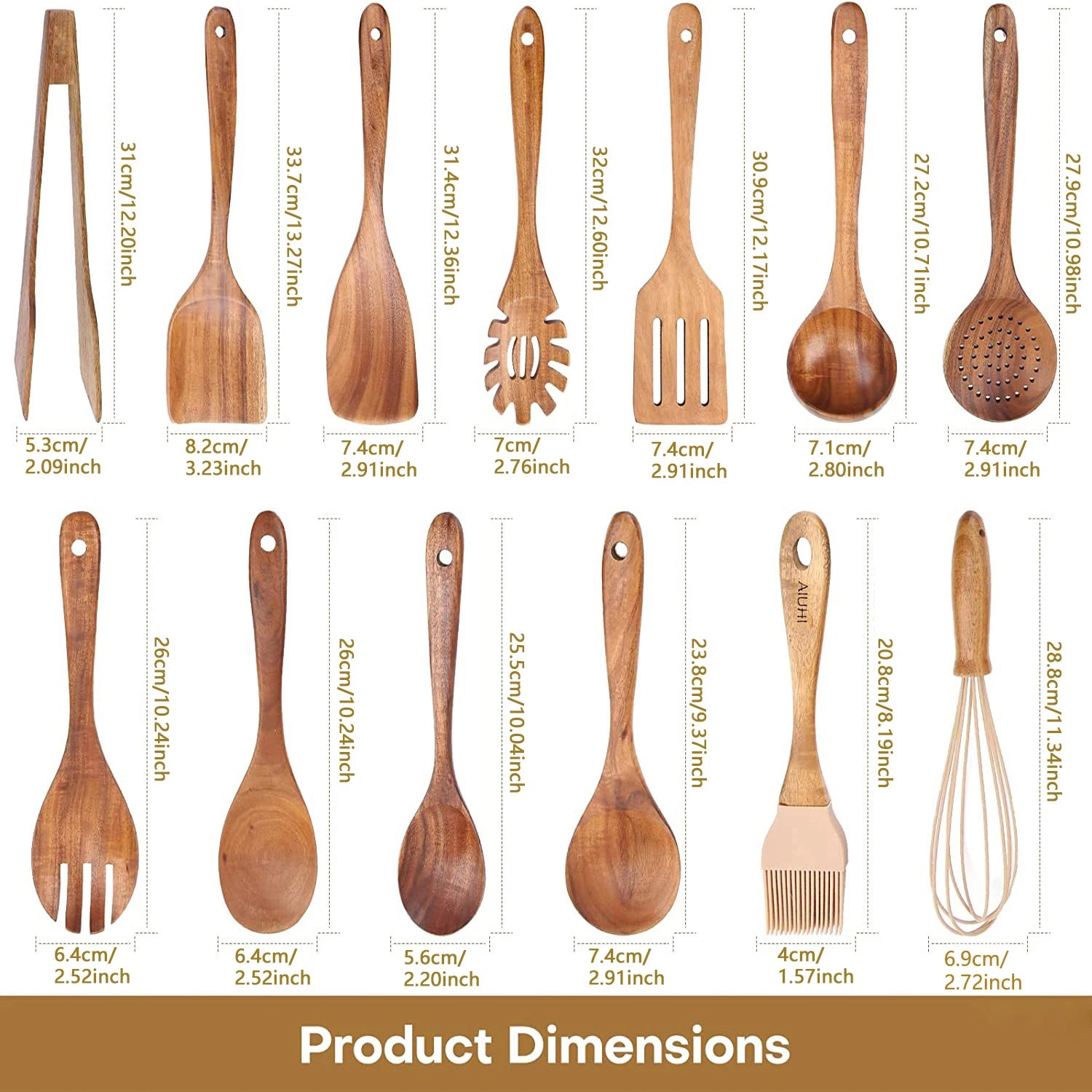 Wooden Kitchen Utensils for Cooking Natural Wood Utensil Set Wooden Spoons 7/8/11/13Pcs Nonstick Set Spatula