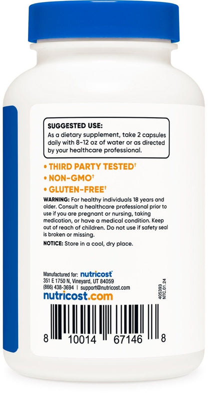 Nutricost Slippery Elm Bark Capsules 1000Mg per Serving, 120 Capsules