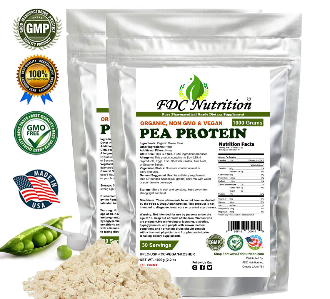 Organic Pea Protein Powder - Vegan -NON-GMO -HIGH PROTEIN 2.2LB , 4.4LB & 6.6LB