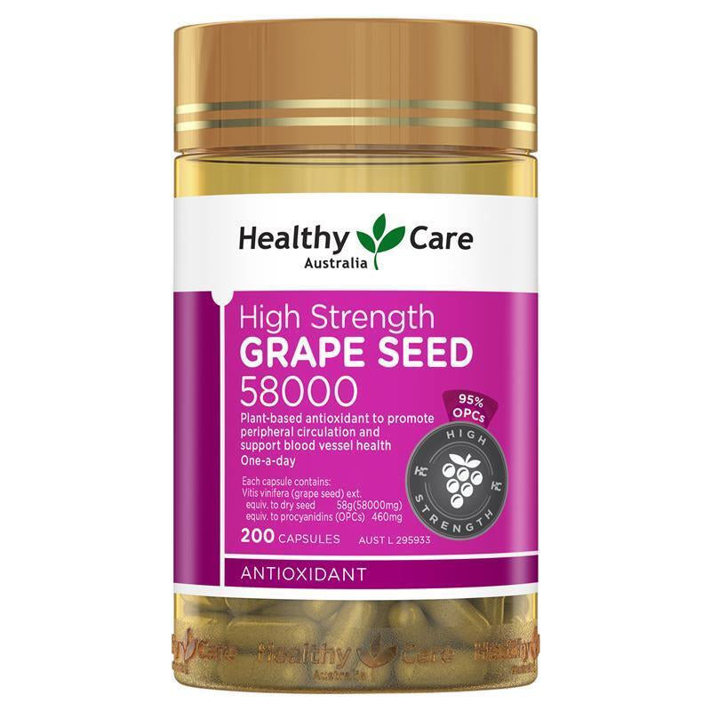 Healthy Care High Strength Grape Seed 58000 200 Capsules