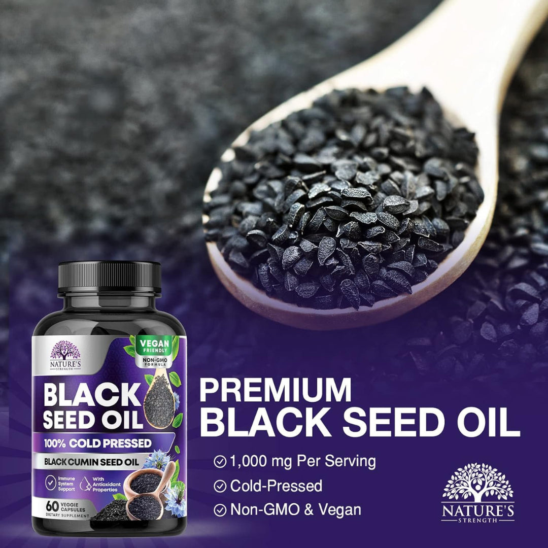 Black Seed Oil 1000Mg, Premium Cold Pressed, Non-Gmo, Vegan