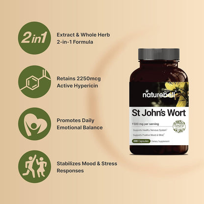 Naturebell St John'S Wort Supplement, 200 Capsules,1500M