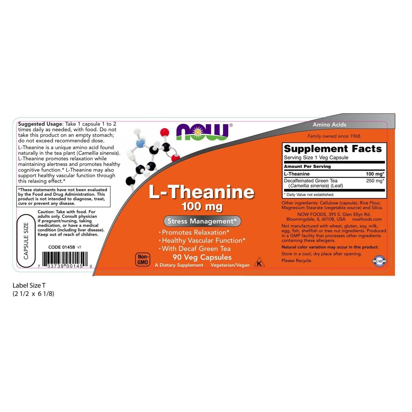 NOW Foods L-Teanina, 100 Mg, 90 Cápsulas Vegetales