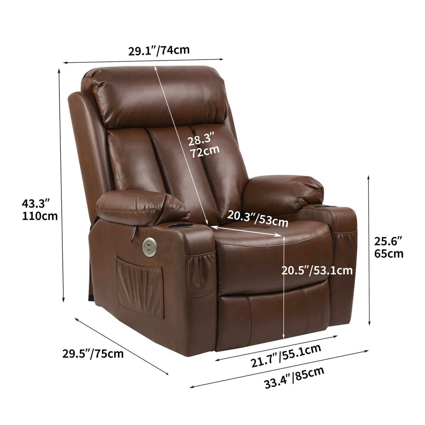 TAUS Auto Electric Power Lift Massage Chair Leather Recliner Heat Vibration