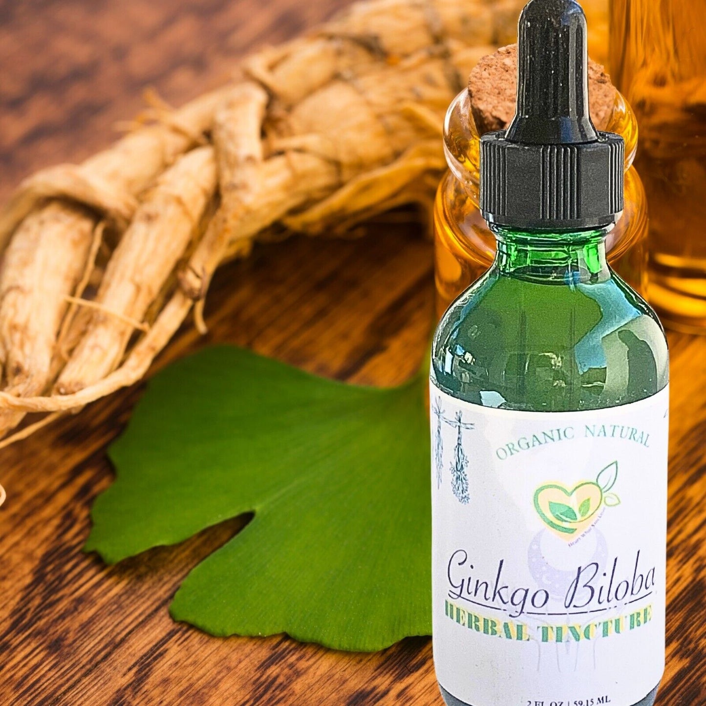 Ginkgo Biloba Tincture Organic Liquid Herbal Drops 2 OZ Cognitive Extract Bottle