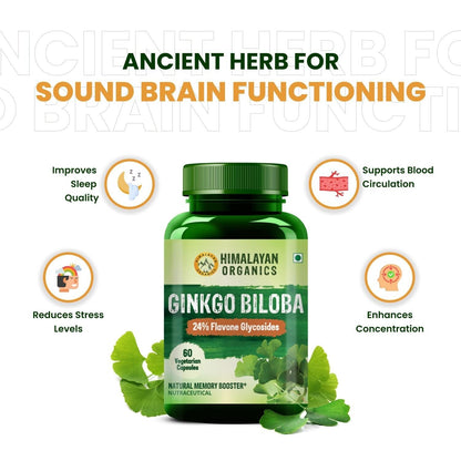 60 Veg Capsules Ginkgo Biloba 500Mg with Brahmi for Better Concentration