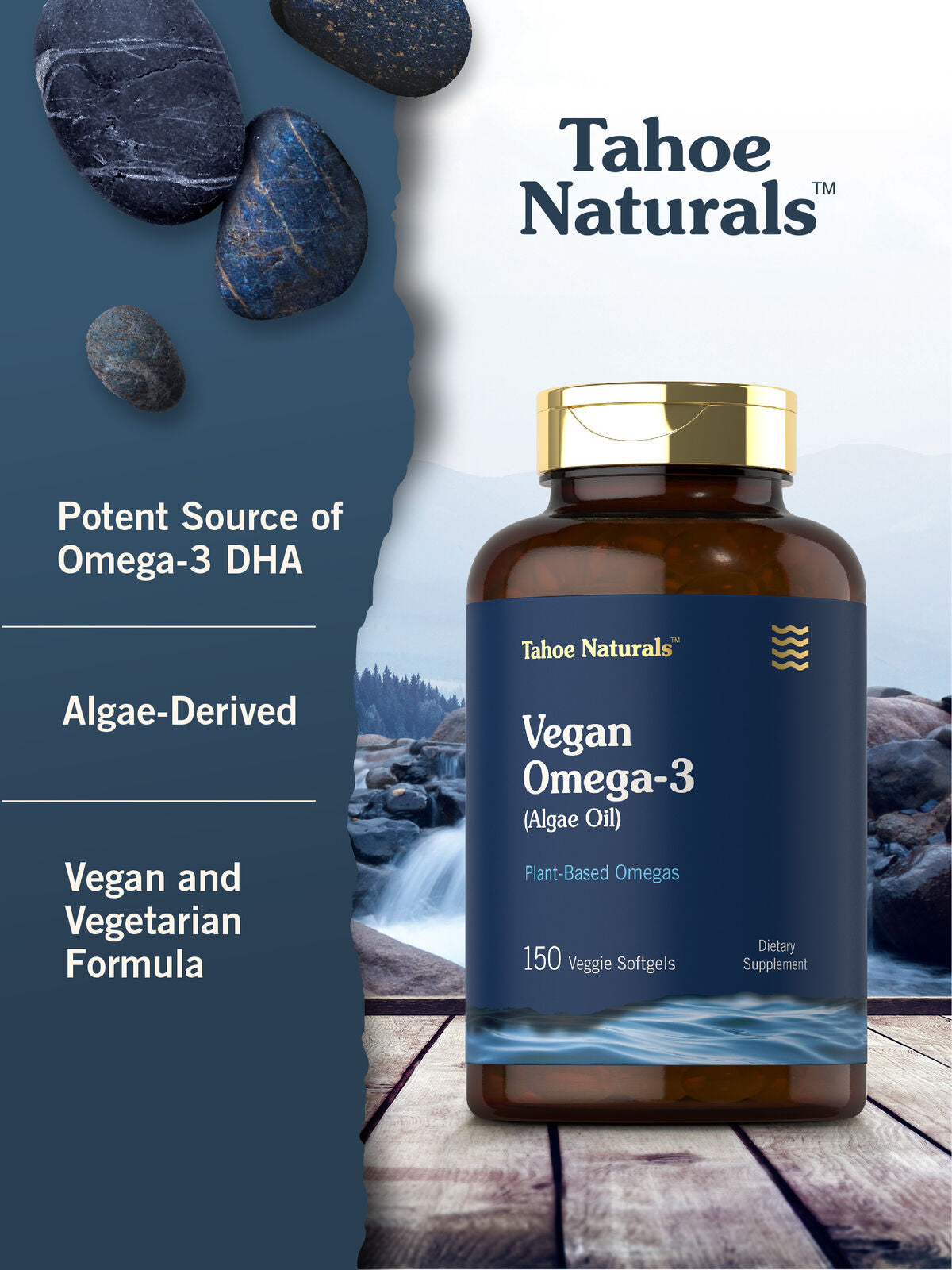 Omega 3 Supplement | 150 Vegan Softgels, from Algae Oil | by Tahoe Nutritionals