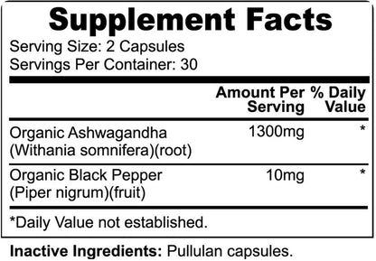 Organic Ashwagandha Root Capsules (Withania Somnifera) Made in USA, Lab Tested