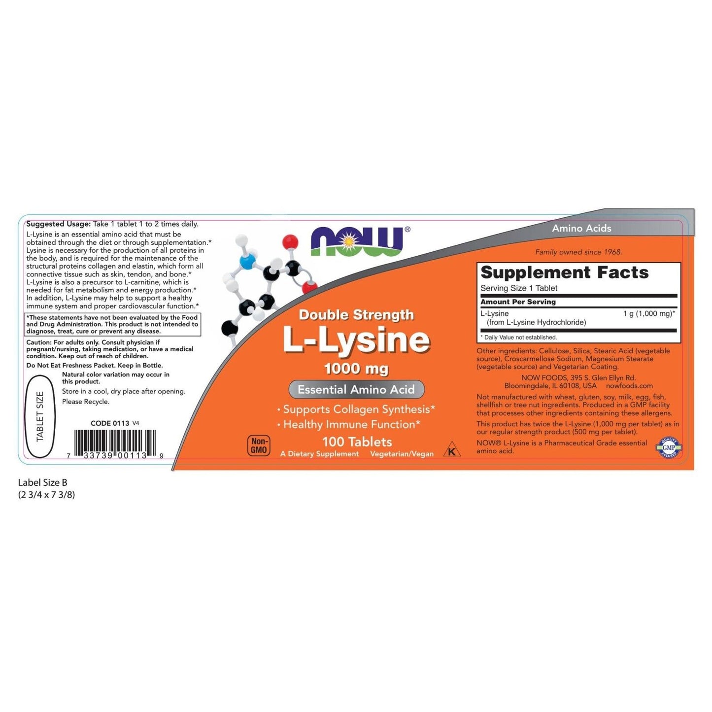 NOW Foods L-Lysine, Double Strength, 1000 Mg, 100 Tablets - Collagen & Immune