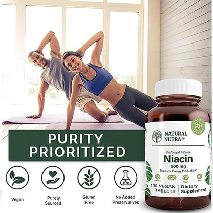 Natural Nutra Time-Release Slow Niacin 500Mg (Vitamin B3), Energy Production, Pr