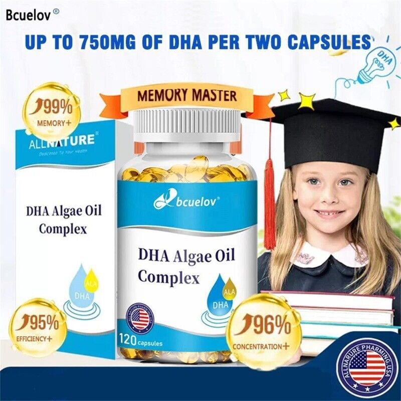 Natural Algae Oil DHA, Easy to Absorb, Brain Tonic - 60/120 Capsules