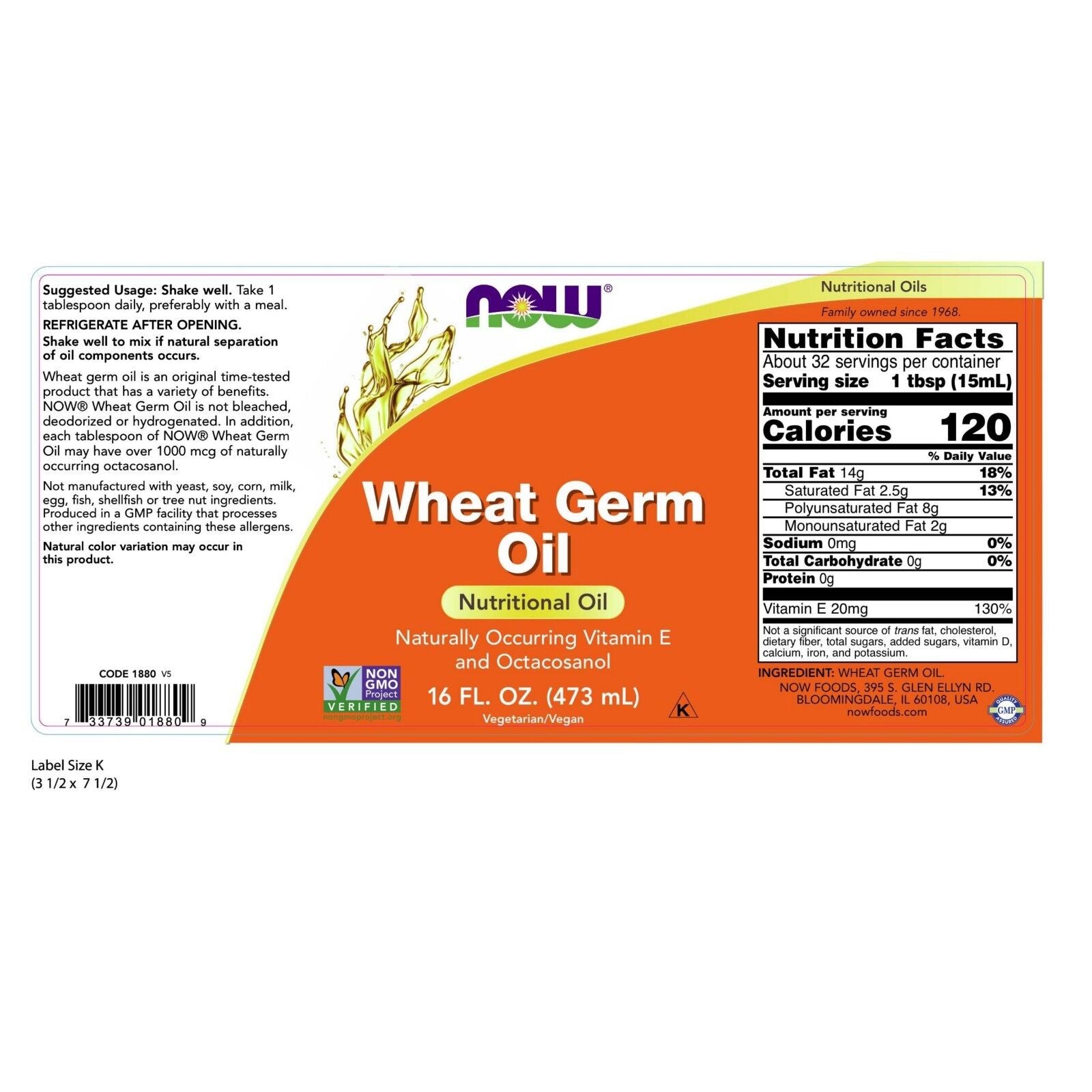 NOW Foods Wheat Germ Oil, 16 Oz Liquid