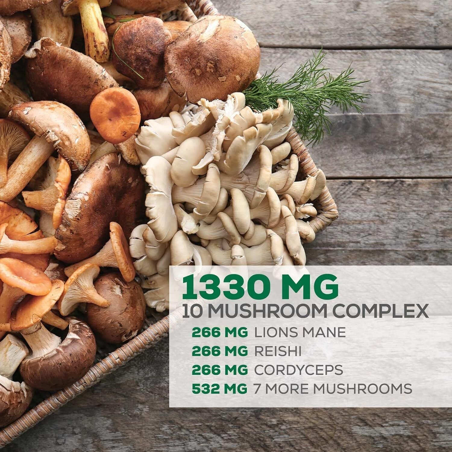 Mushroom Complex Supplement Capsules - 10 Mushrooms Lions Mane, Reishi, Chaga