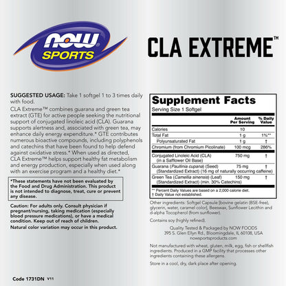 NOW Foods CLA Extreme, 750 Mg, 90 Cápsulas Blandas