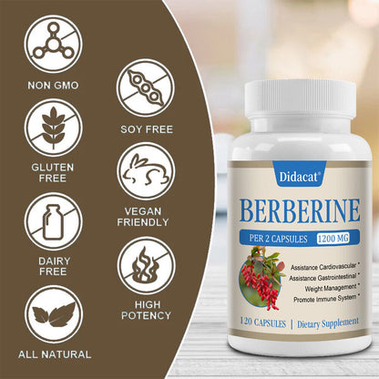 1200Mg Berberine Capsules, Weight Management, Cardiovascular & Immune Health