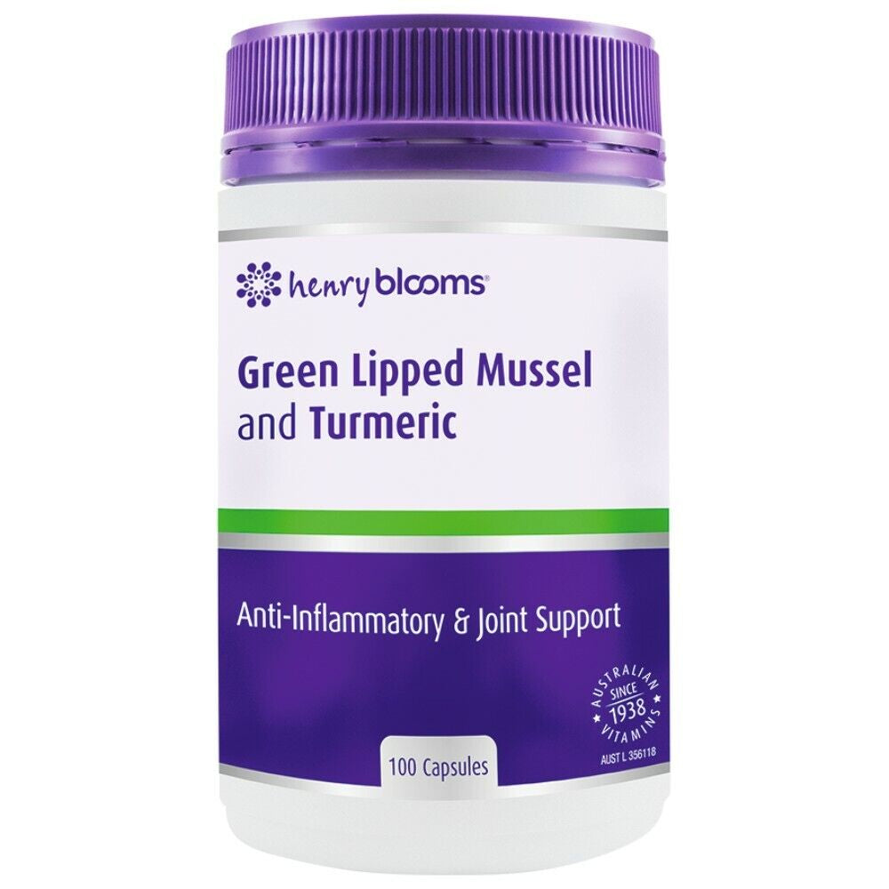 Henry Blooms Green Lipped Mussel and Turmeric 100 Capsules Joint Support