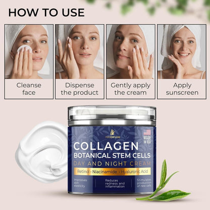 Collagen Face Cream with Airless Pump Anti-Aging Botanical Stem Cells 1.7Oz