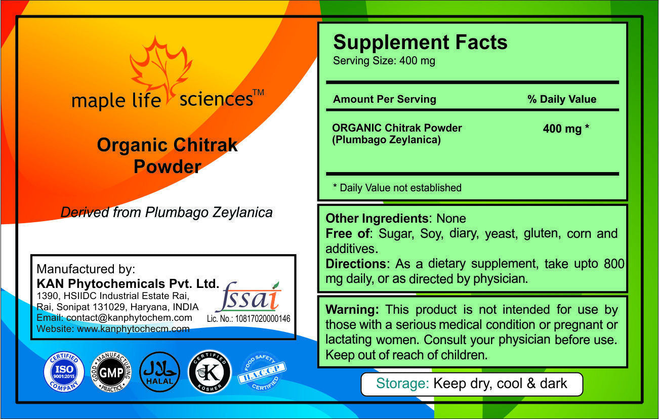 ORGANIC Chitrak Powder Plumbago Zeylanica Helps Indigestion Dyspepsia Nausea