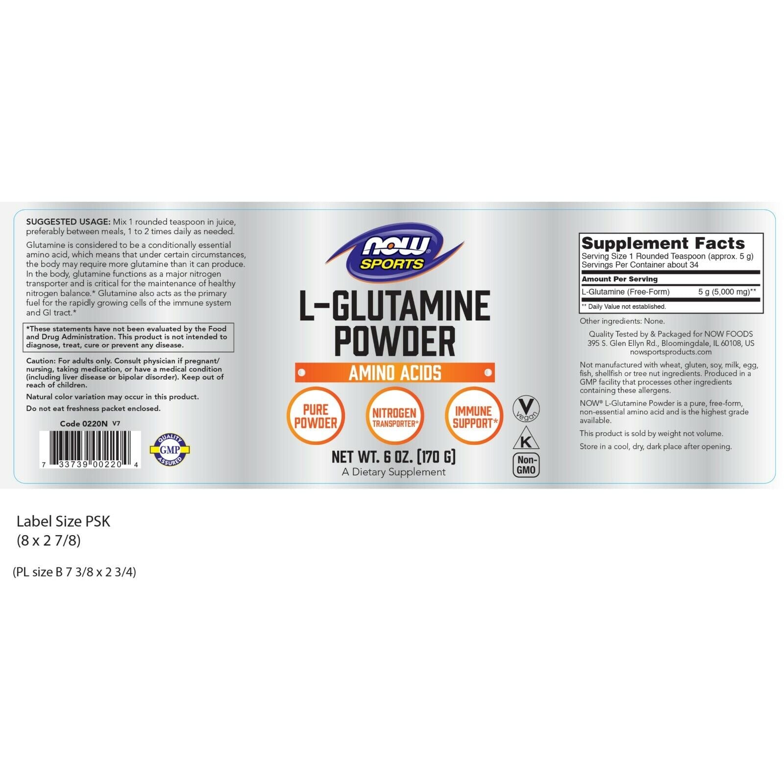 NOW Foods L-Glutamine, 5 G, 6 Oz Powder