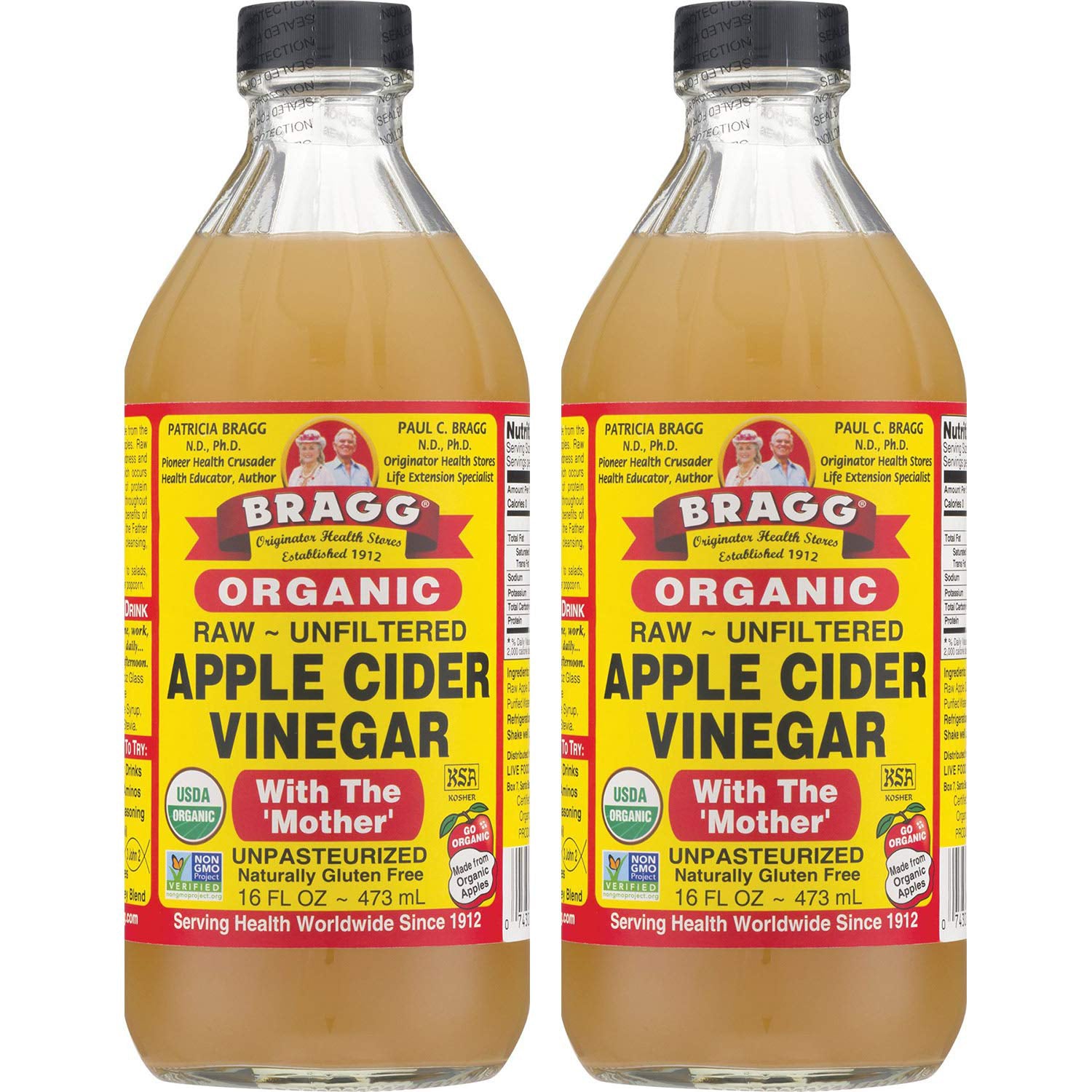 Raw Organic Apple Cider Vinegar Braggs with the Mother, Unfiltered,16 Oz (2 Pack)