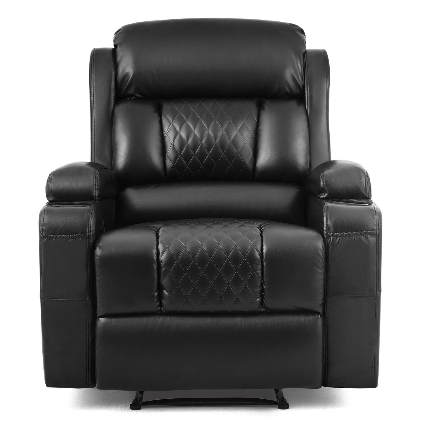 Black PU Leather Massage Recliner Chair Single Sofa Heated W/Remote,2 Cup Holder