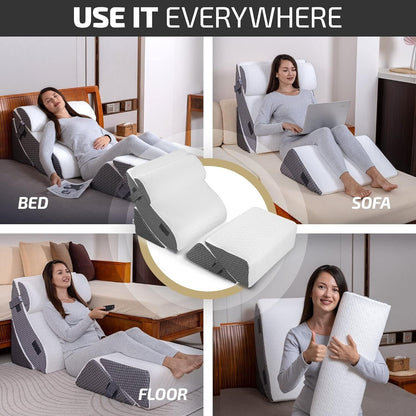 Adjustable Bed Wedge System with Cooling Fabric - Pain-Relief Orthopedic Support