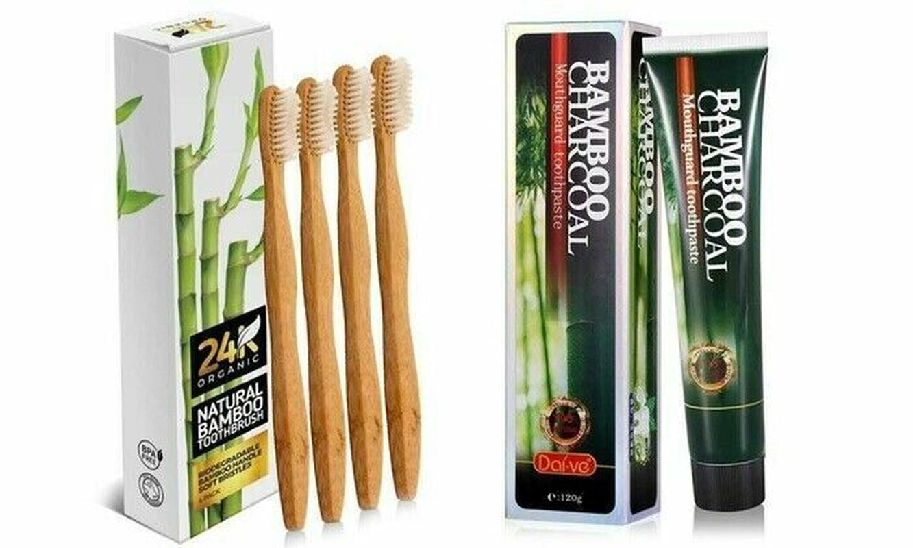 BAMBOO CHARCOAL TOOTHPASTE & TOOTHBRUSH SET (120G Toothpaste & 4 Toothbrushes)