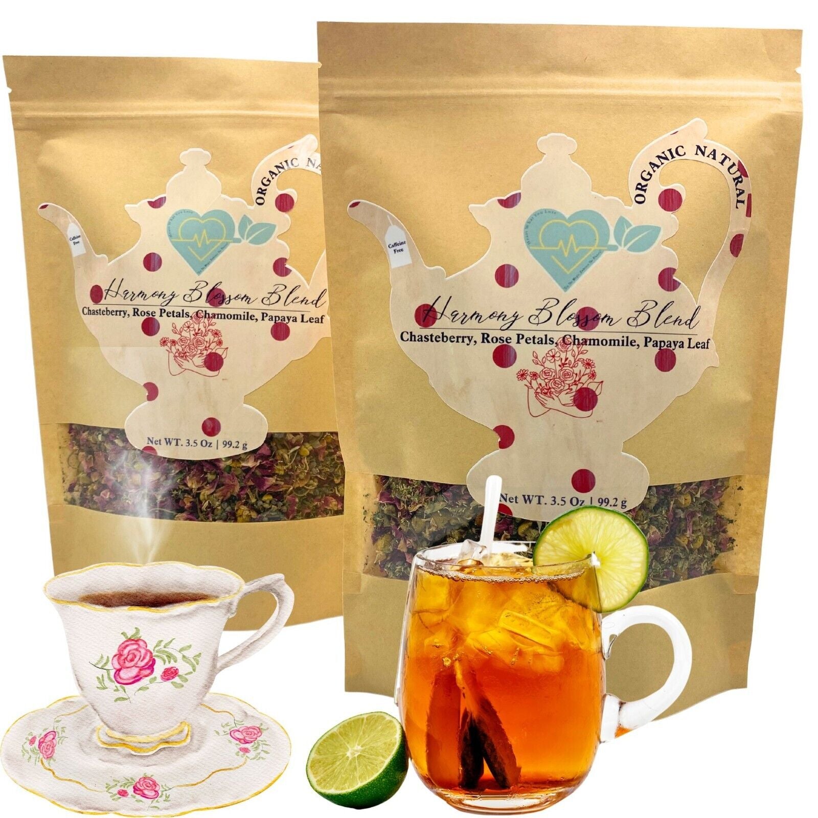 Chasteberry Rose Papaya Leaf Tea Blend - Loose Leaf Herbal Mix - 3.5 Oz Natural