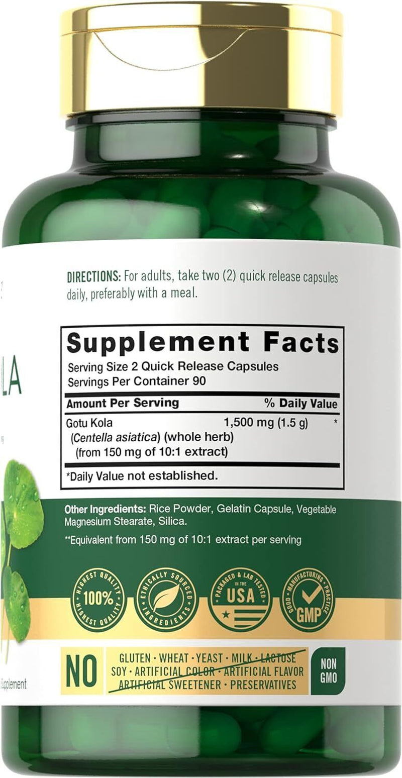 Gotu Kola Capsules 1500Mg | 180 Count | Non-Gmo, Gluten Free | Traditional Herb