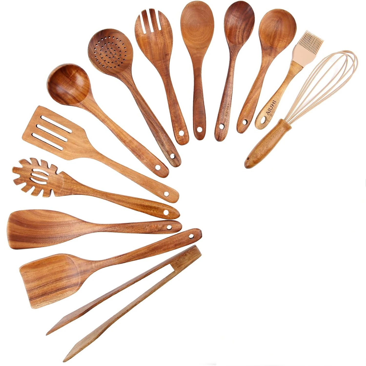 Wooden Kitchen Utensils for Cooking Natural Wood Utensil Set Wooden Spoons 7/8/11/13Pcs Nonstick Set Spatula