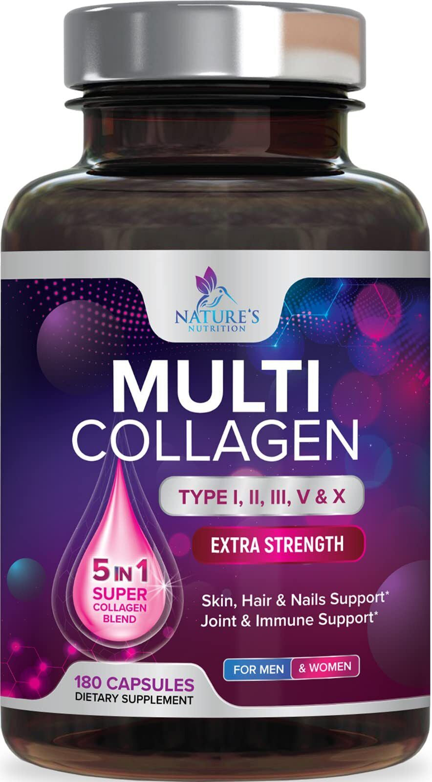 Collagen Peptides Pills 1000Mg Hydrolyzed Collagen Capsules (Types I,II,III,V,X)