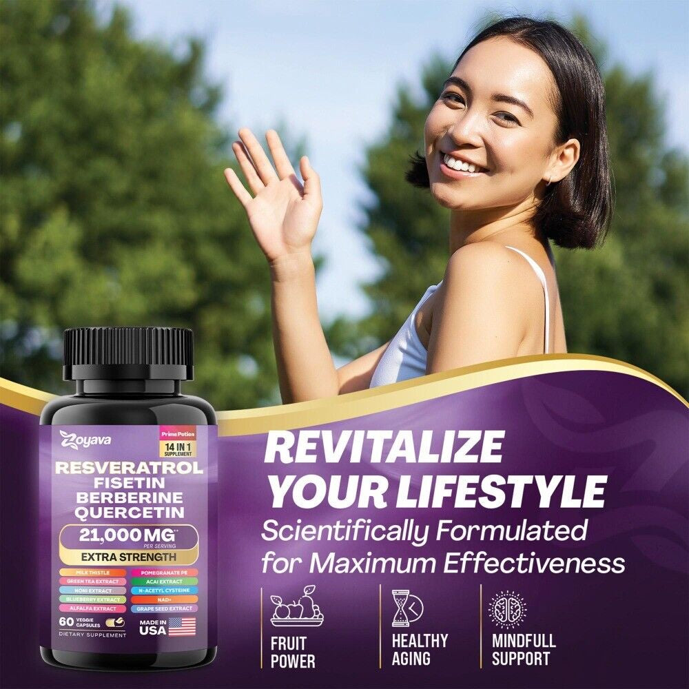 Zoyava Resveratrol Supplement 12600Mg Thistle NAD Supplement Berberine 60 Caps *