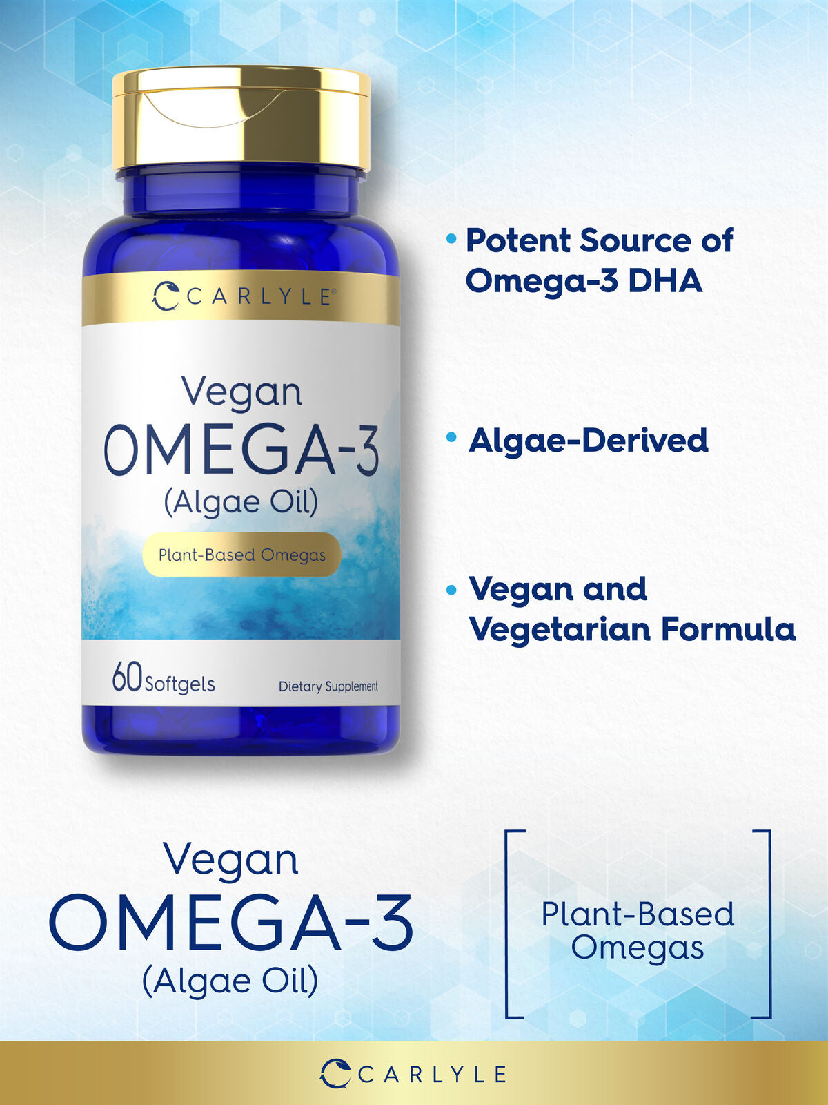 Omega 3 Supplement Vegan | 60 Softgels | from Algae Oil | by Carlyle