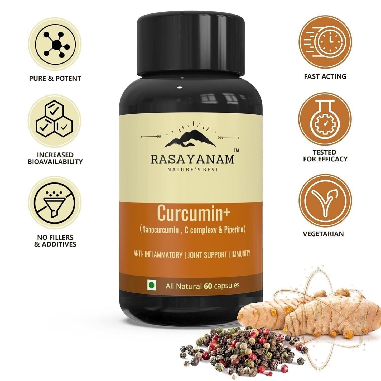 Curcumin+ 1500Mg Extra Pure Nano Curcumin Capsules with Bioperine 60N