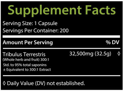 Tribulus Terrestris 32,500Mg 200 Caps High Potency Herbal Supplements