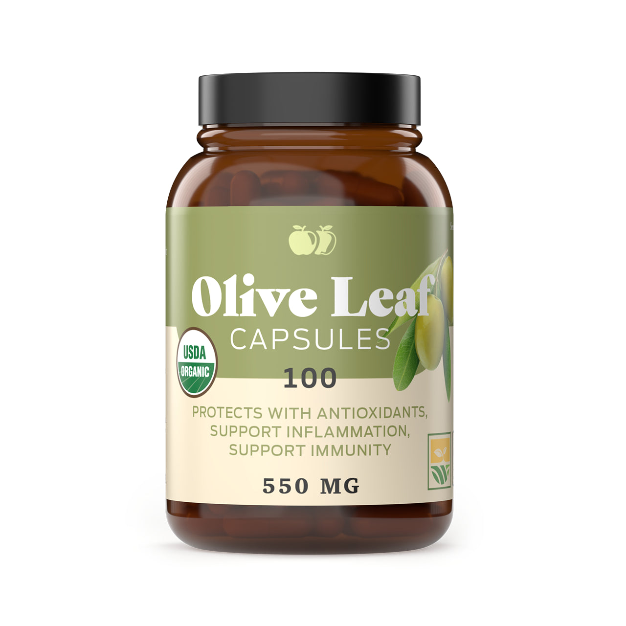 Organic Olive Leaf Capsules - 550Mg, 100 Count, 1100Mg per Serving