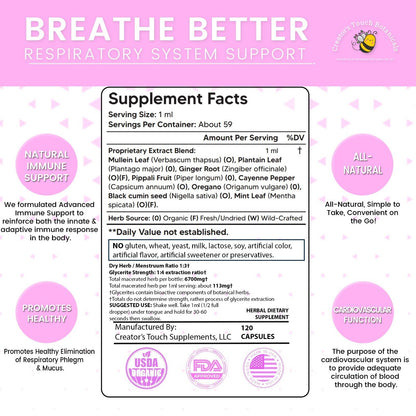 Breathe Better, Respiratory System Support, Lung, 2Oz Tincture Bottle! Organic