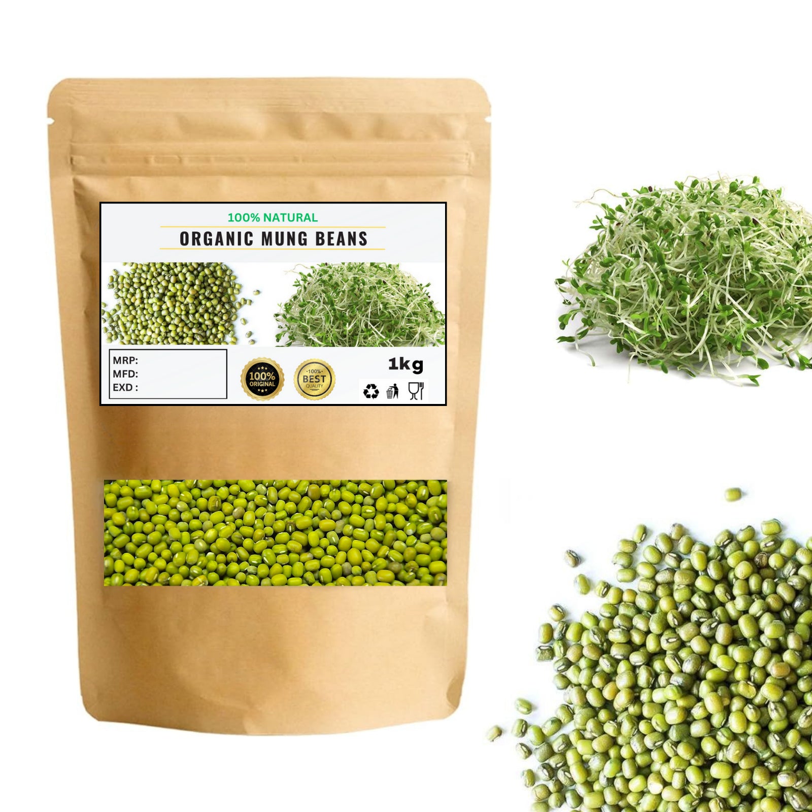 Organic Mung Beans - Sproutable, Non-Gmo, Kosher, Raw, Vegan, 100% Pure