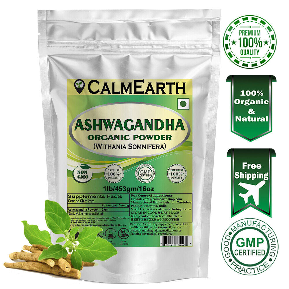 Calmearth Ashwagandha Organic Herbal Powder 100% Pure Withania Somnifera