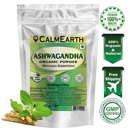 Calmearth Ashwagandha Organic Herbal Powder 100% Pure Withania Somnifera