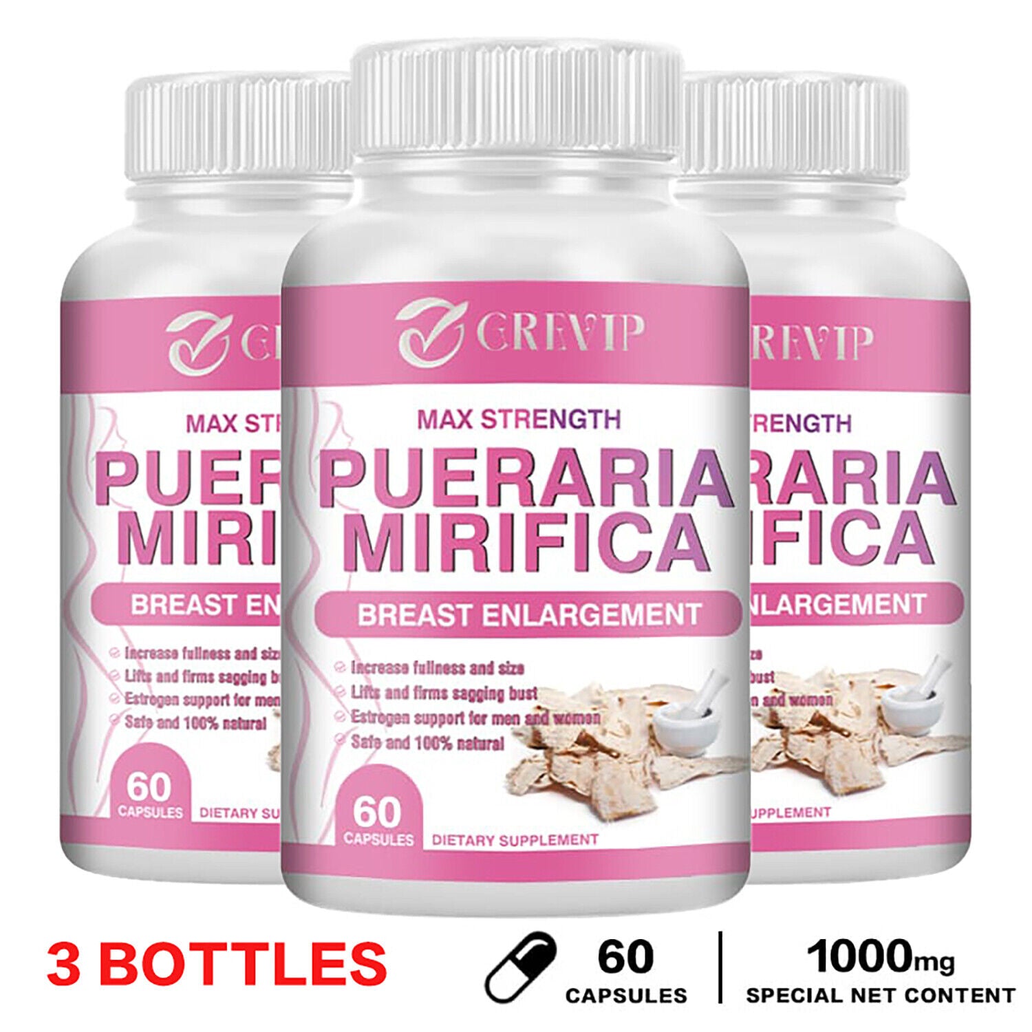 Pueraria Mirifica 1000Mg - Breast Enlargement Menopause Female Hormone Estrogen