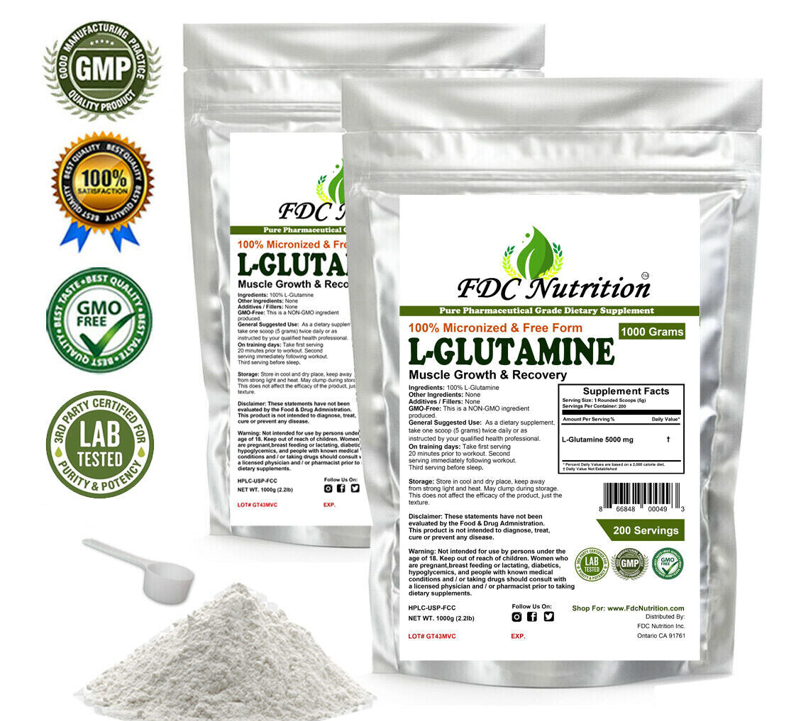 L-GLUTAMINE POWDER FREE FORM KOSHER PHARMACEUTICAL GRADE USA 100% PURE