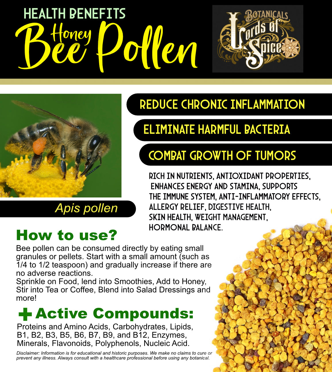 Bee Pollen Granules Bee Pollen Tincture Bee Pollen Extract Liquid Made in USA