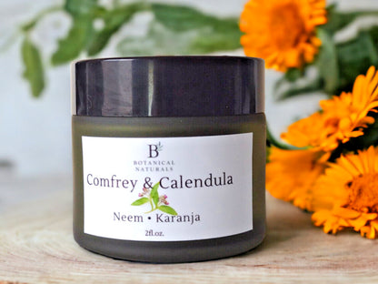 Comfrey & Calendula Herbal Salve with Neem Tea Tree Antifungal, Scabies Scrapes, Lemon Balm Cream