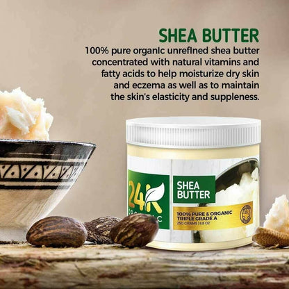 24K Organic Shea Butter Skin Nourishing, Moisturizing & Healing (8.8 Oz.)