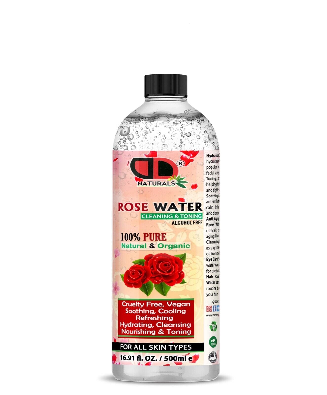 100% Pure Natural Organic Rose Water Toner Cleanser, Moisturiser for Fresh Face