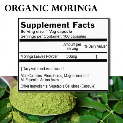 Moringa Capsules 600Mg Oleifera Leaf Pure Organic Powder Natural Superfood Caps